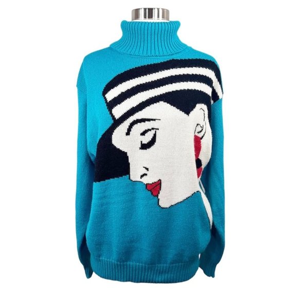 Vintage 80s Art Deco Woman Wool Blend Sweater - Picture 9 of 9